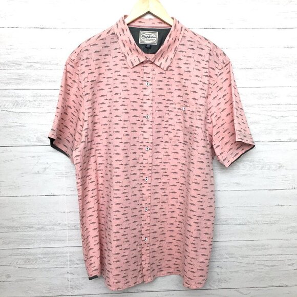 NEW Flag & Anthem Men's Pink Fish Print Shirt Short Sleeves Button Front XXL - Picture 8 of 8